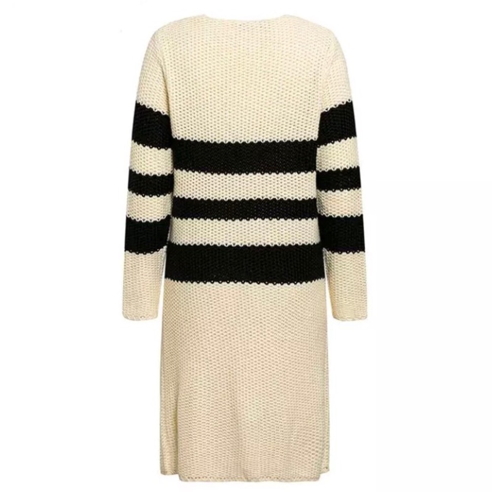 Striped Knit Long Open Cardigan Pocket Sweater - Picture 4 of 5